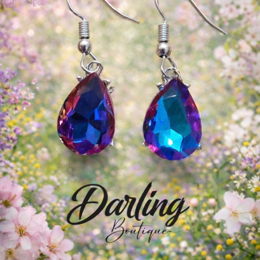 Purple and Blue iridescent Teardrop Earrings
